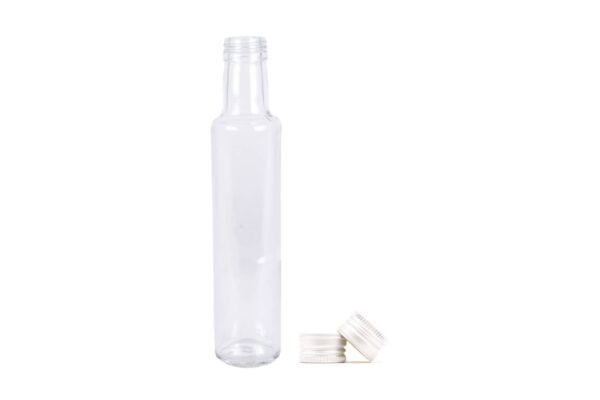 Glazen fles met zilveren dop 250 ml